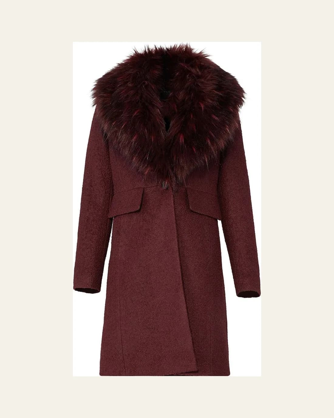 Burgundy Fur-Collar Coat